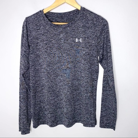 Under Armour T-Shirt Women Medium Long Sleeves Gray Marled Base Layer * - Picture 1 of 2